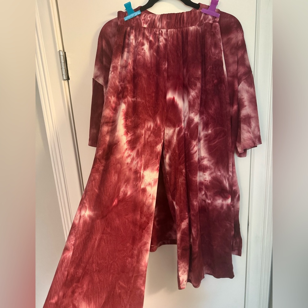 Dressed in LaLa tie dye ribbed play suit/ pants and top/ (maroon)